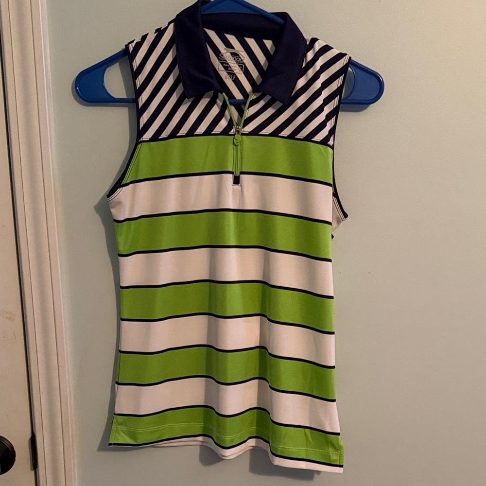 Slazenger Green and Navy Striped Sleeveless Top